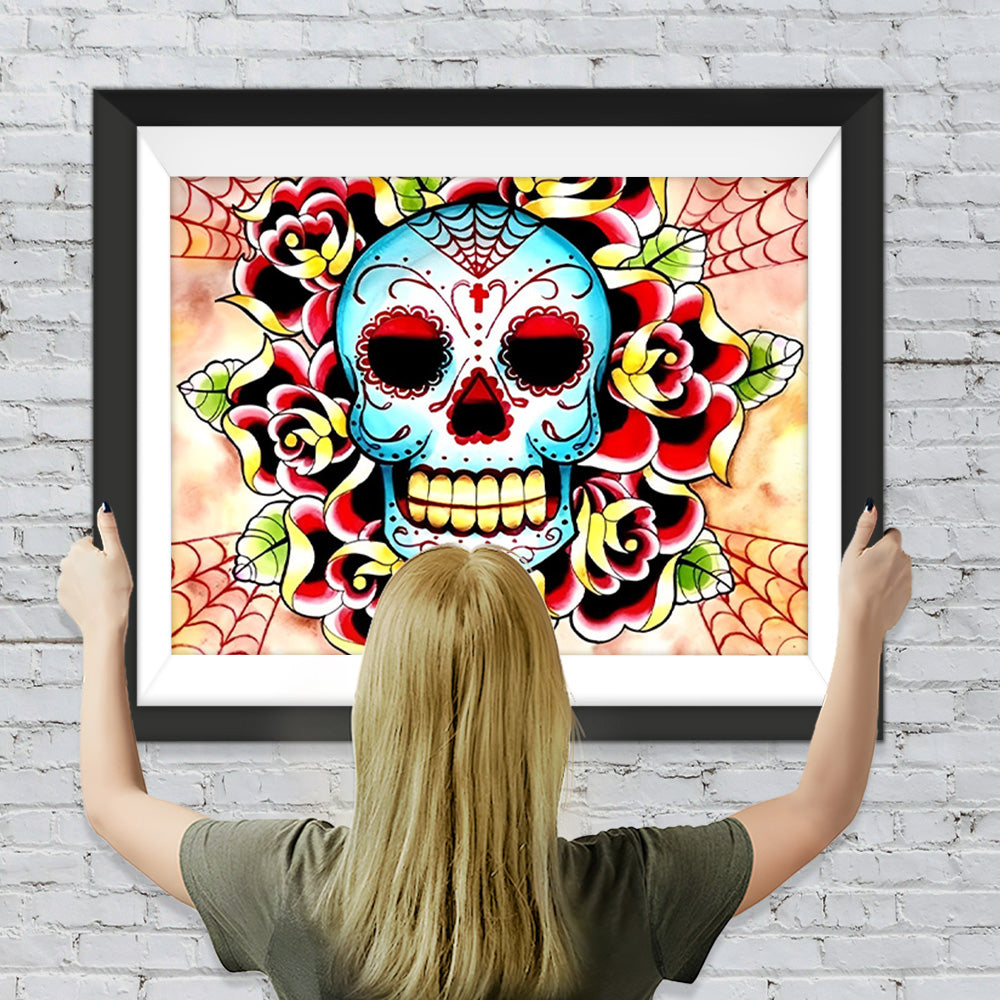 Von Rosen umgebener Totenkopf Diamond Painting