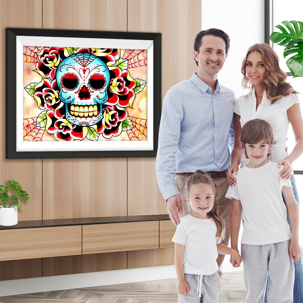 Von Rosen umgebener Totenkopf Diamond Painting