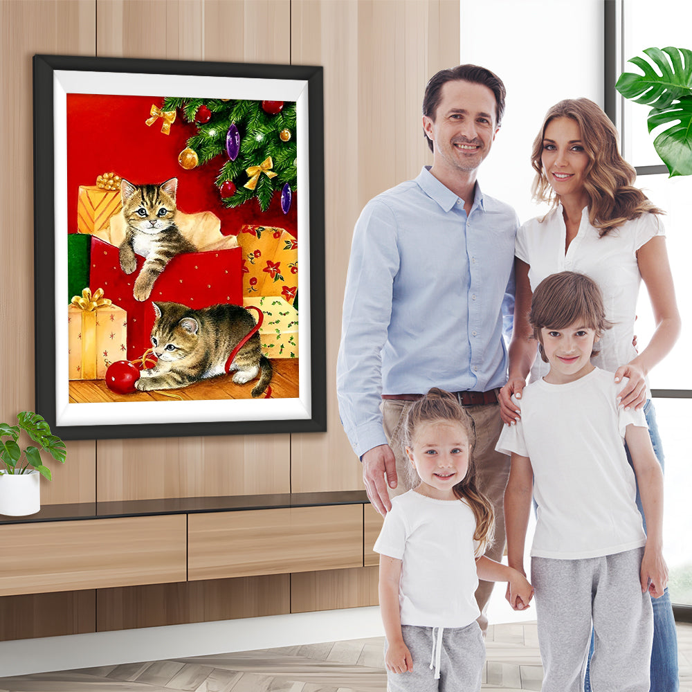 Von Weihnachtsgeschenken umgebene Katzen Diamond Painting