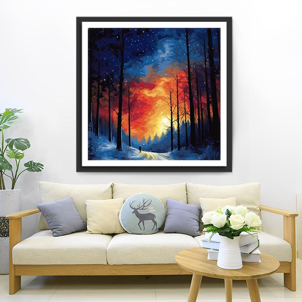 Wald bei sternenklarer Nacht Diamond Painting