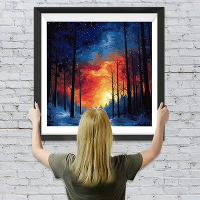 Wald bei sternenklarer Nacht Diamond Painting