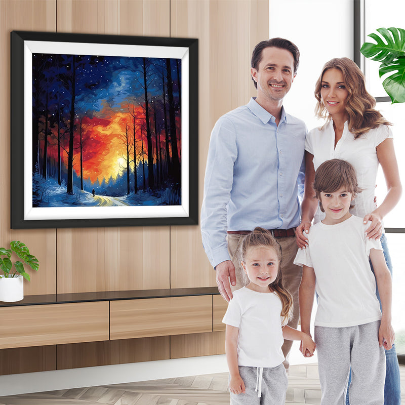 Wald bei sternenklarer Nacht Diamond Painting