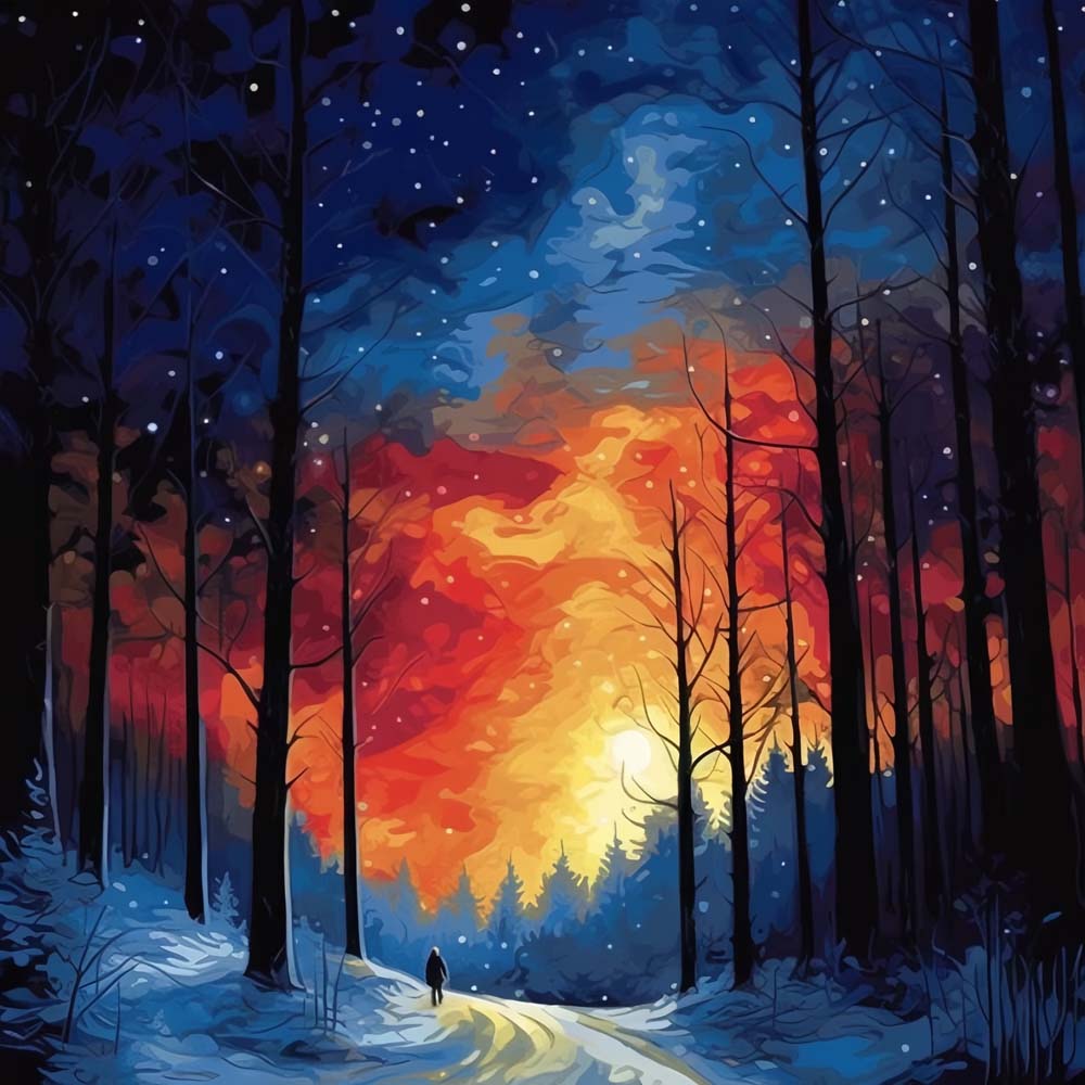 Wald bei sternenklarer Nacht Diamond Painting