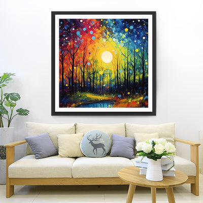 Wald unter dem prächtigen Mond Diamond Painting