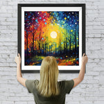 Wald unter dem prächtigen Mond Diamond Painting