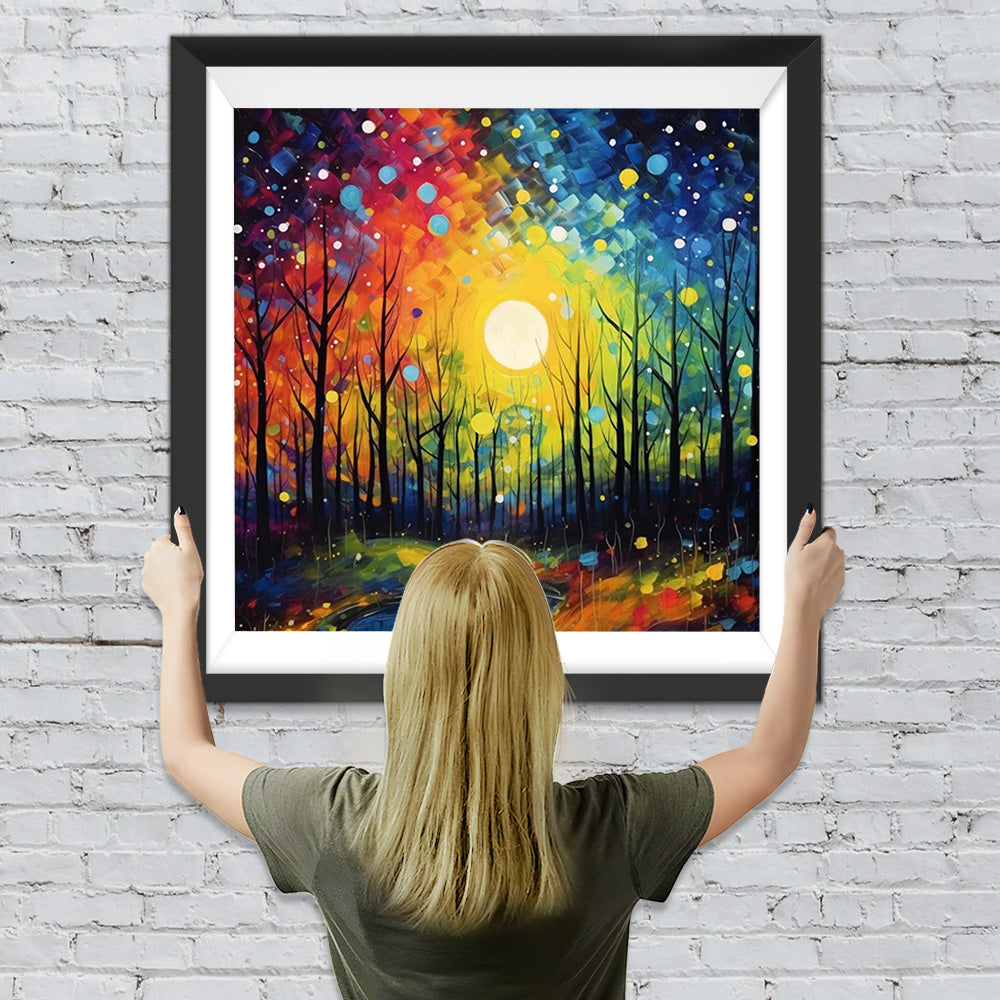 Wald unter dem prächtigen Mond Diamond Painting