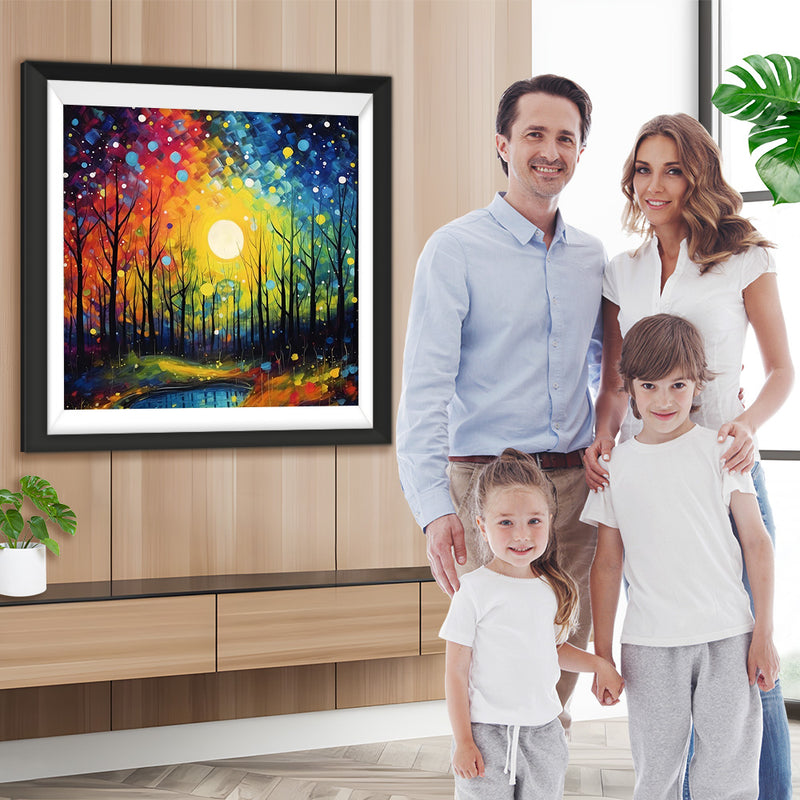Wald unter dem prächtigen Mond Diamond Painting