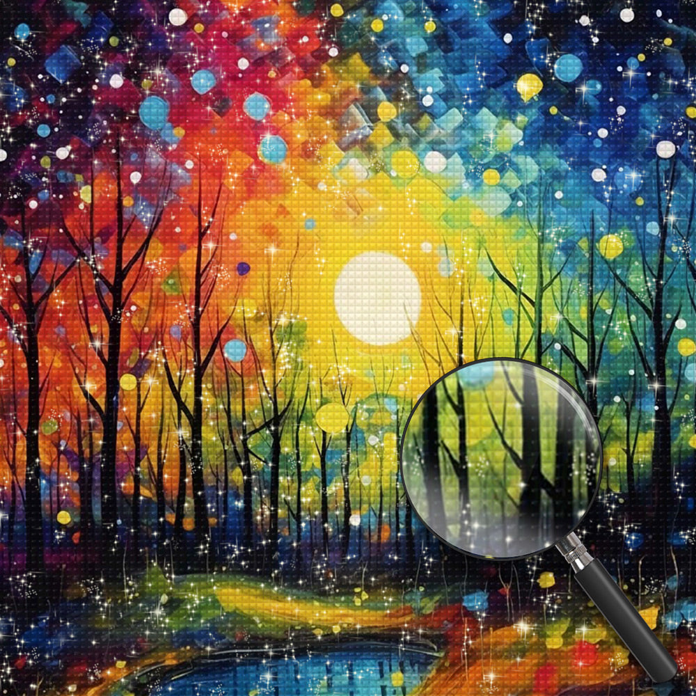 Wald unter dem prächtigen Mond Diamond Painting