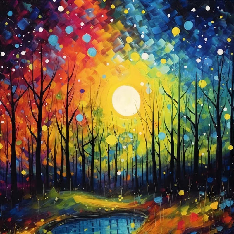 Wald unter dem prächtigen Mond Diamond Painting