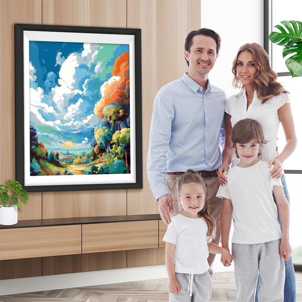 Wald unter den bunten Wolken Diamond Painting