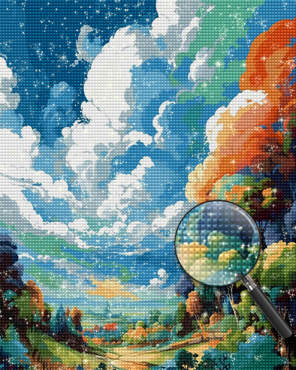 Wald unter den bunten Wolken Diamond Painting