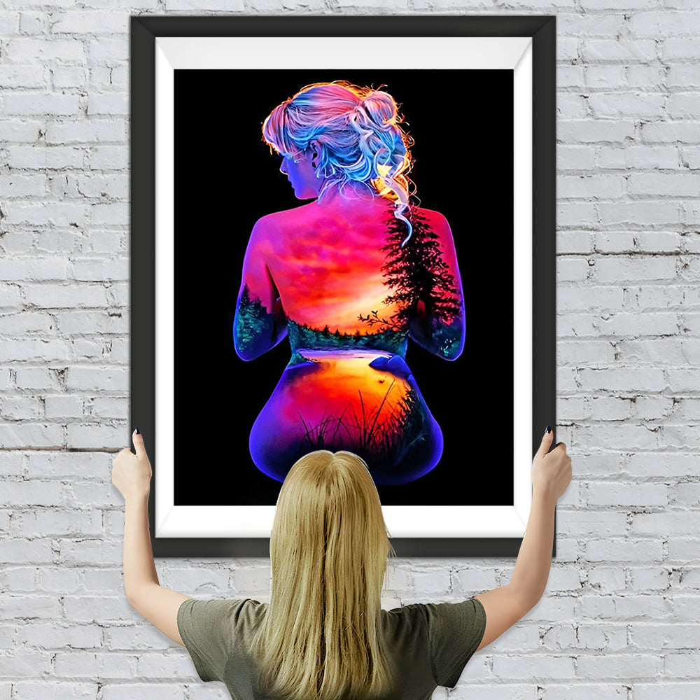 Waldfrau bei Sonnenuntergang Diamond Painting