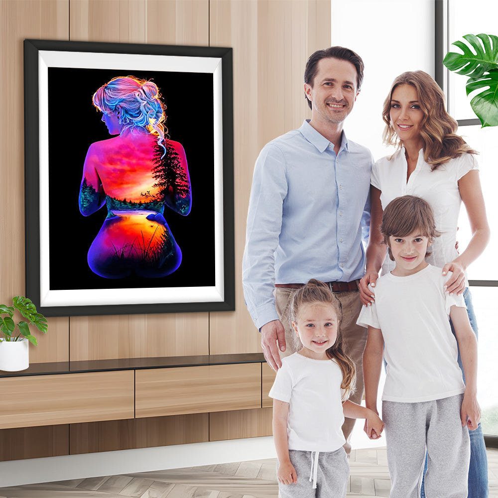 Waldfrau bei Sonnenuntergang Diamond Painting