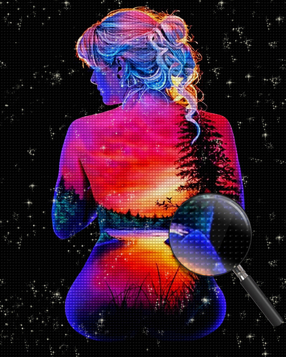 Waldfrau bei Sonnenuntergang Diamond Painting