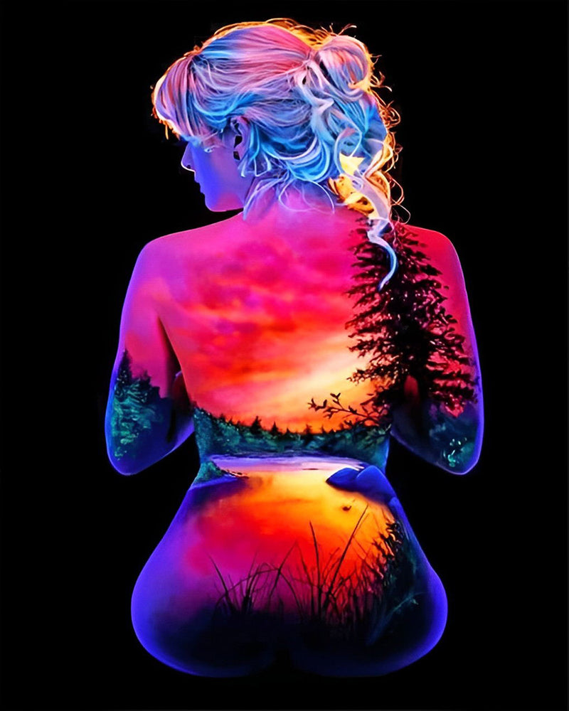 Waldfrau bei Sonnenuntergang Diamond Painting