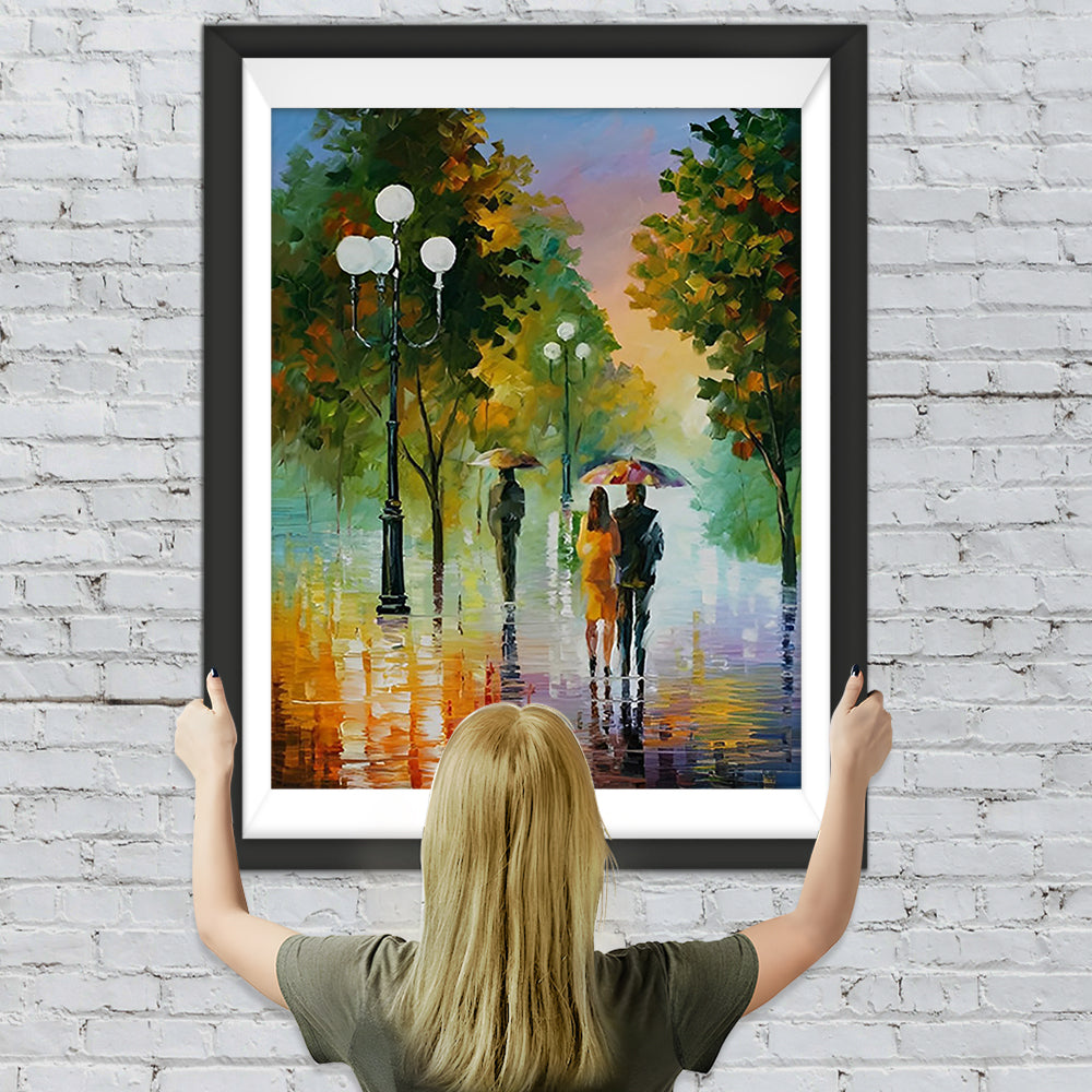 Wandern im Regen im Herbst Diamond Painting