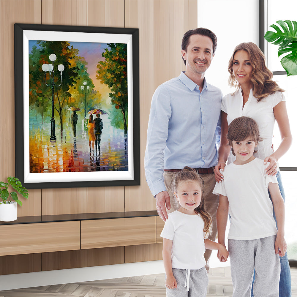 Wandern im Regen im Herbst Diamond Painting