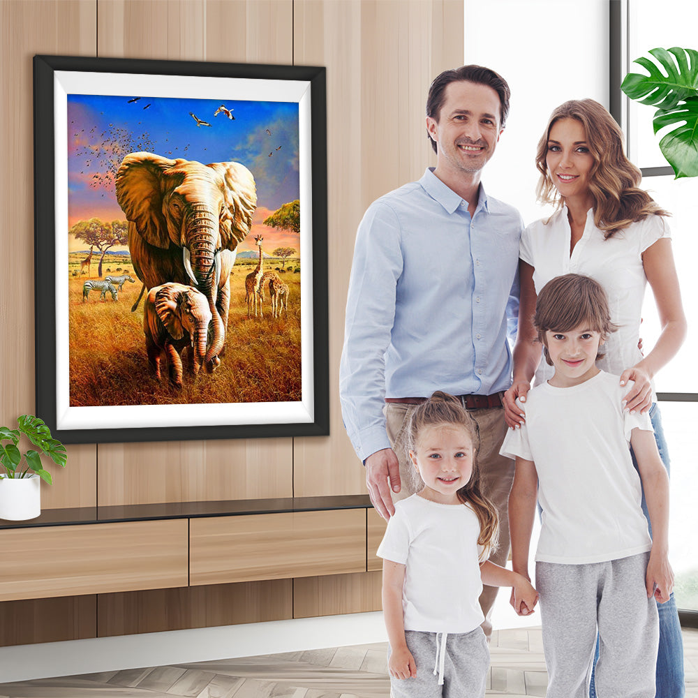 Wandernde Elefanten auf der Wiese Diamond Painting