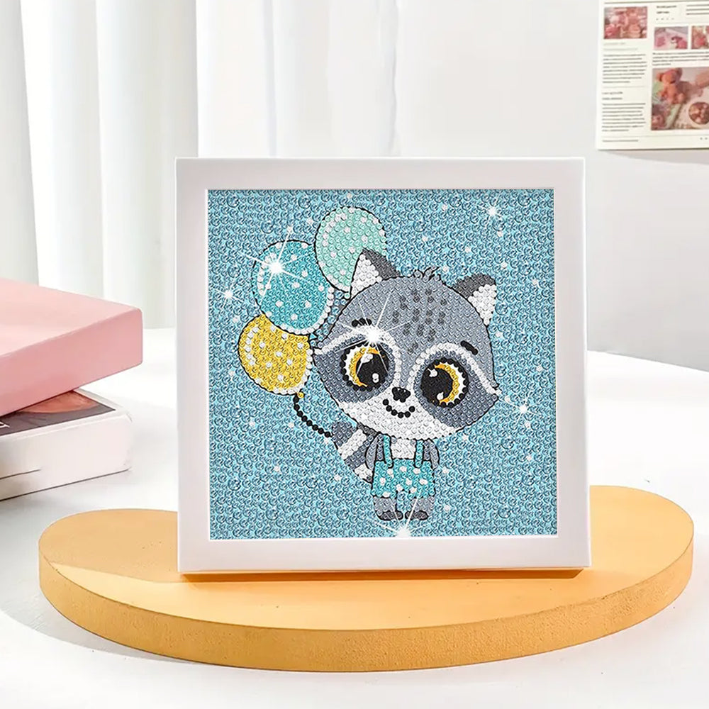 Waschbär hält Luftballons Mini-Kristallpünktchen Diamond Painting