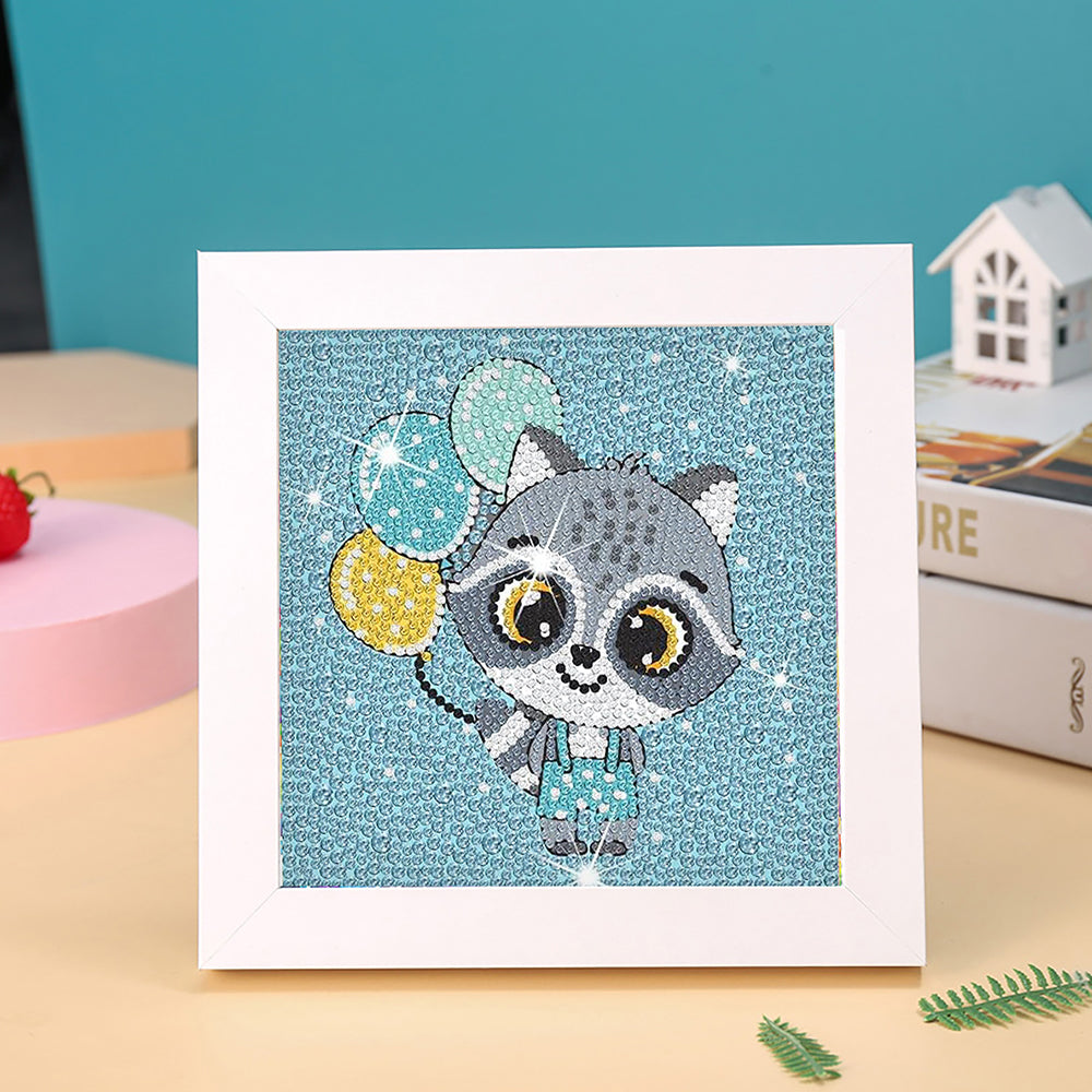 Waschbär hält Luftballons Mini-Kristallpünktchen Diamond Painting