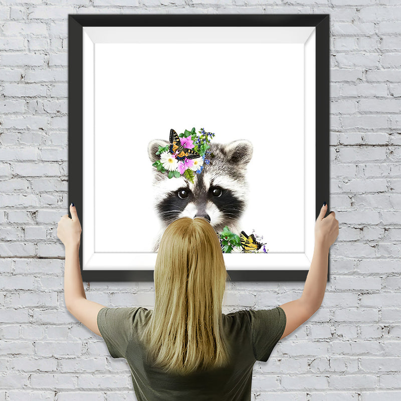 Waschbär mit Blumen und Schmetterlingen Diamond Painting