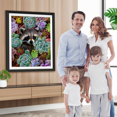 Waschbär zwischen Sukkulenten Diamond Painting