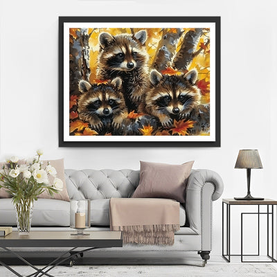 Waschbären und Ahornblätter Diamond Painting