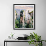 Wasserfälle und ein Gir auf den Klippen Diamond Painting