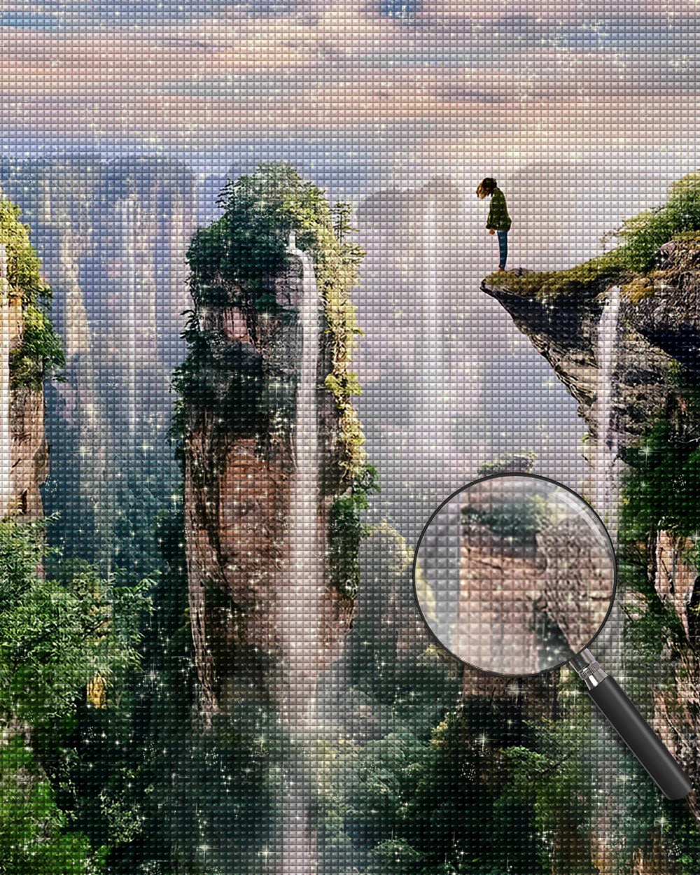 Wasserfälle und ein Gir auf den Klippen Diamond Painting