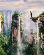 Wasserfälle und ein Gir auf den Klippen Diamond Painting