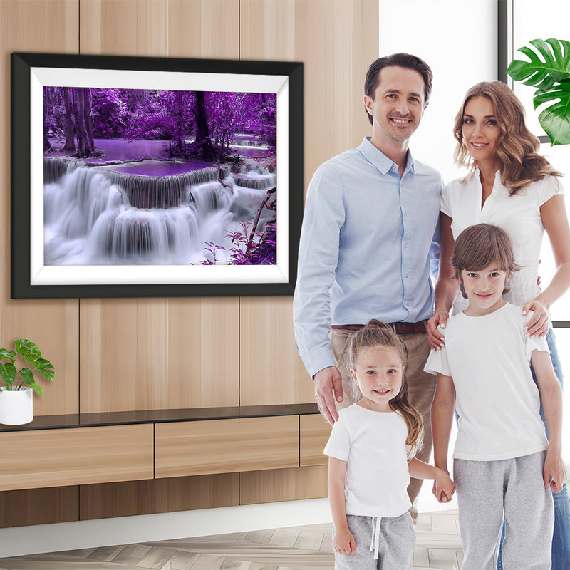 Wasserfall im lila Wald Diamond Painting