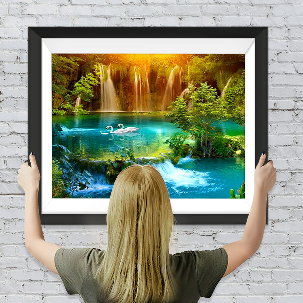 Wasserfall im Wald Diamond Painting