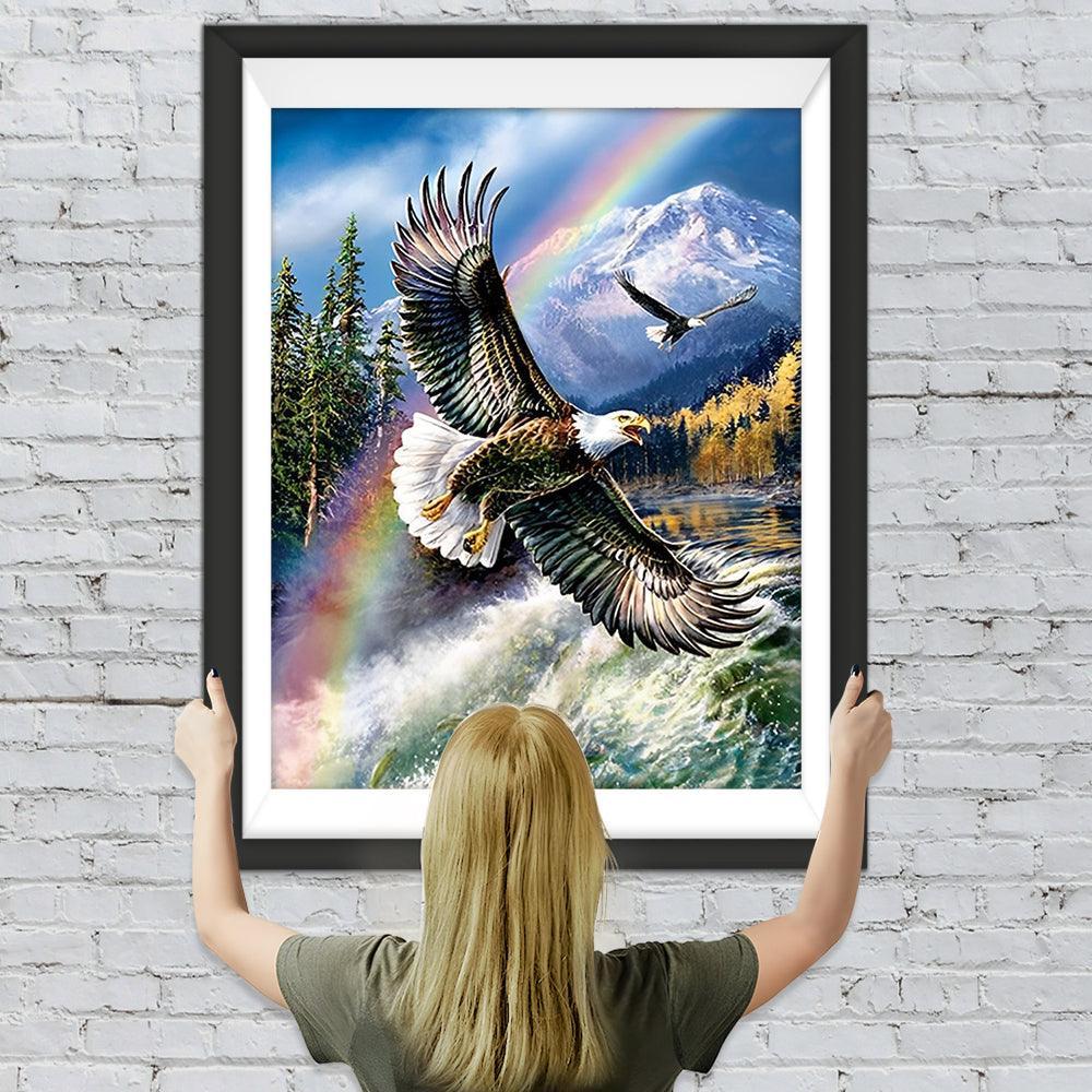 Wasserfall, Regenbogen und Adler Diamond Painting