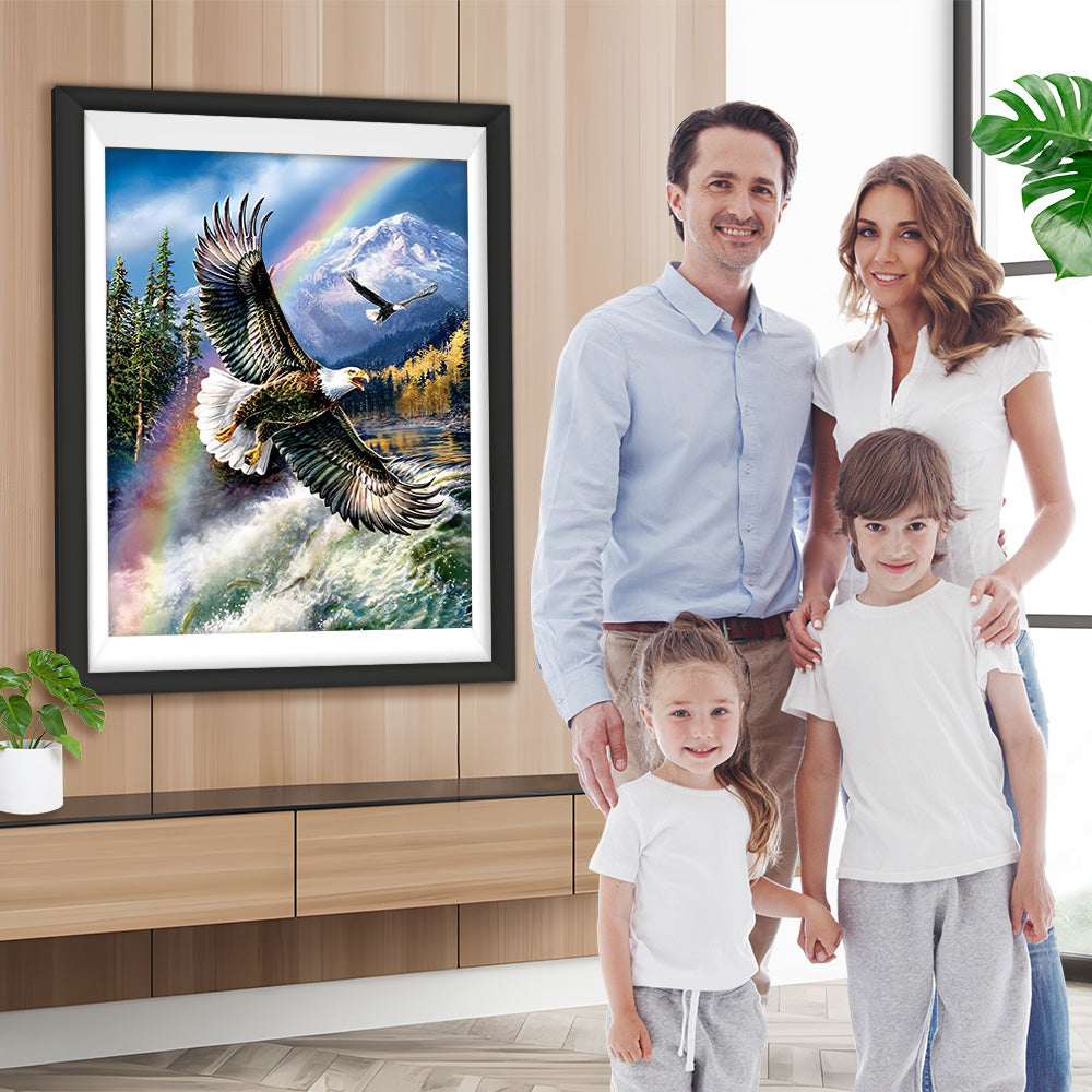 Wasserfall, Regenbogen und Adler Diamond Painting