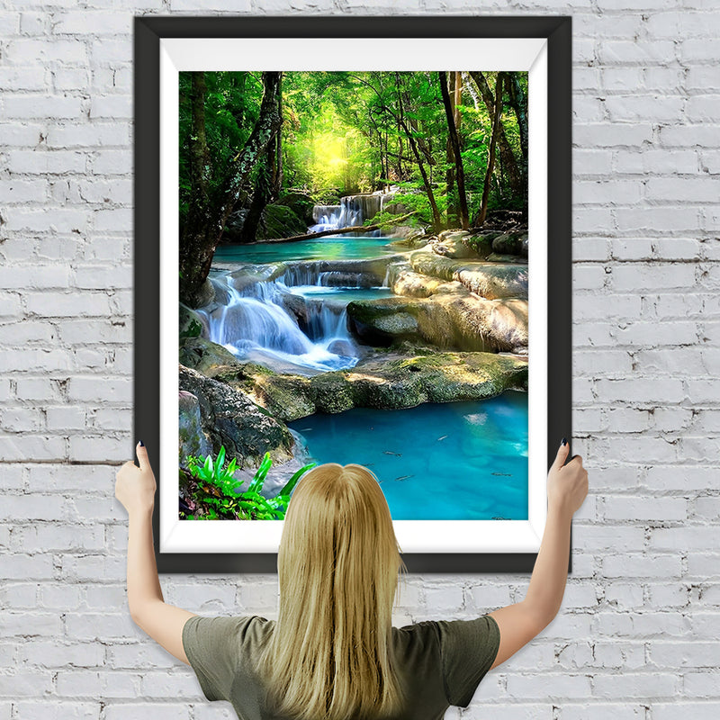 Wasserfall und Fluss im Wald Diamond Painting