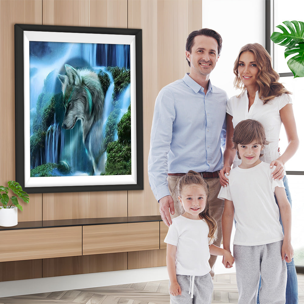 Wasserfall und Wolf Diamond Painting