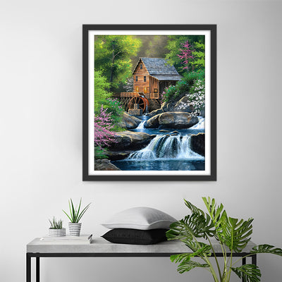 Wassermühle im Sommerwald Diamond Painting