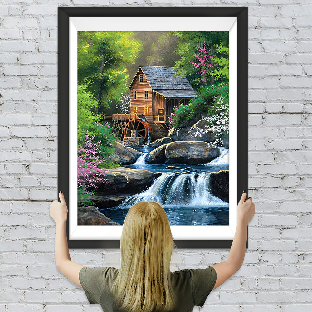 Wassermühle im Sommerwald Diamond Painting