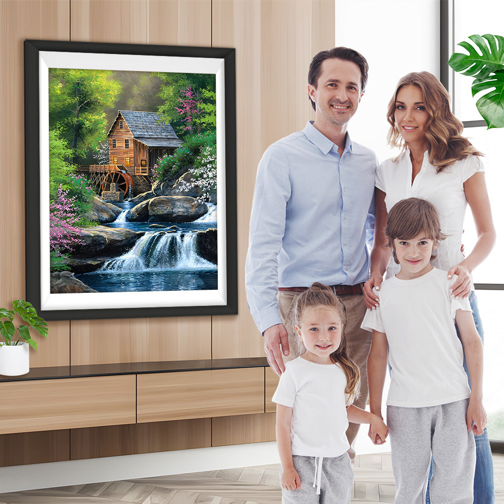 Wassermühle im Sommerwald Diamond Painting