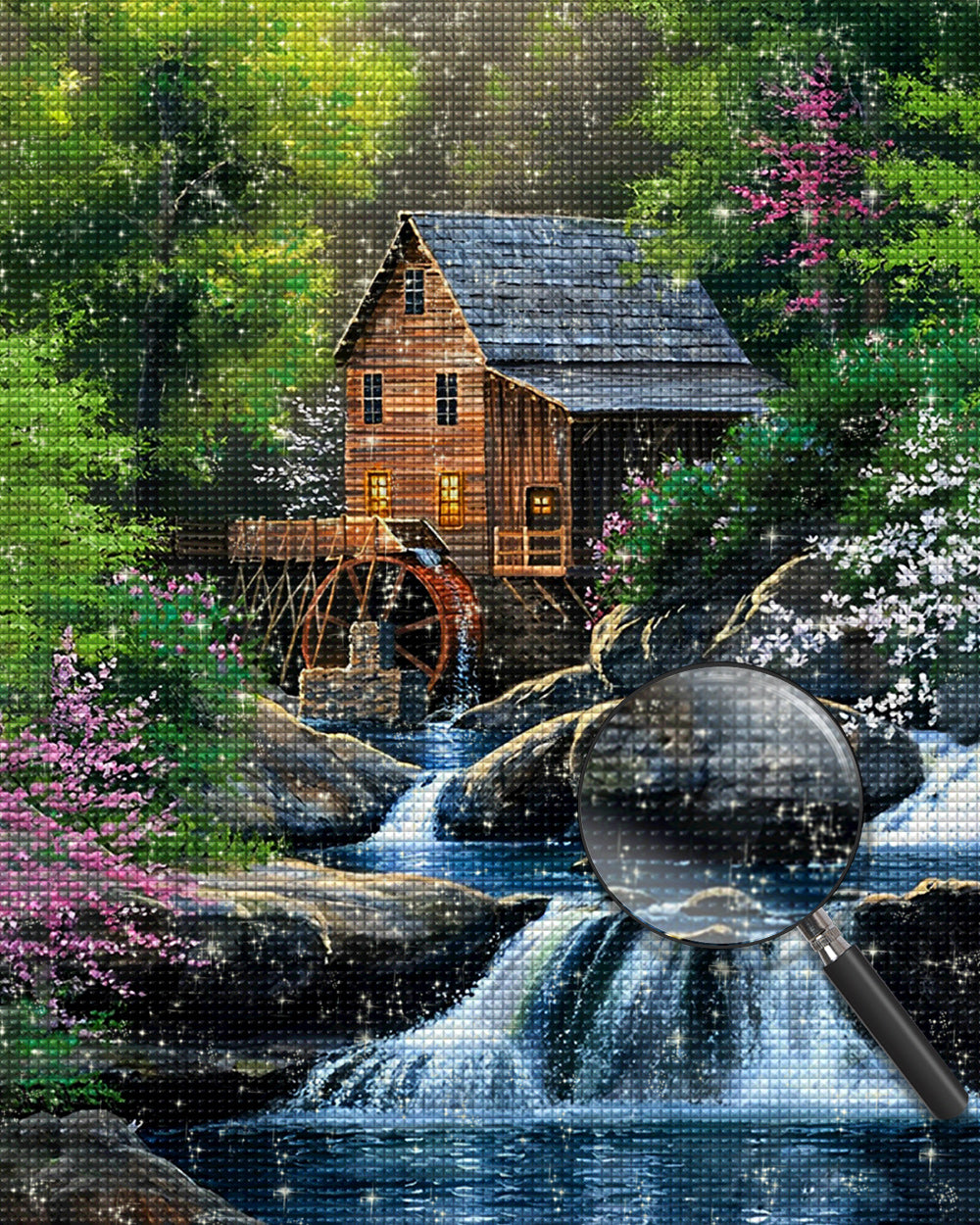 Wassermühle im Sommerwald Diamond Painting