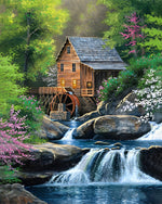 Wassermühle im Sommerwald Diamond Painting