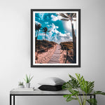 Weg und Palmen unter blauem Himmel Diamond Painting