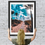 Weg und Palmen unter blauem Himmel Diamond Painting