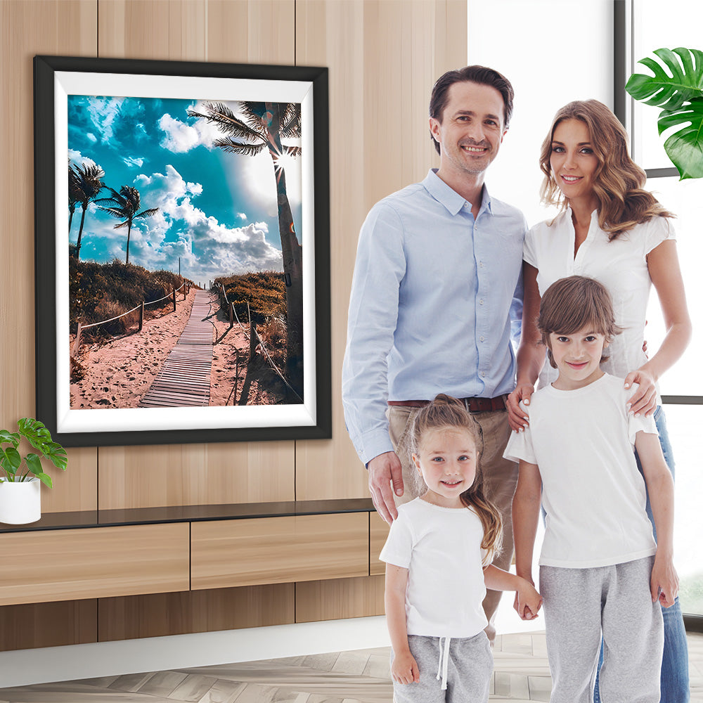 Weg und Palmen unter blauem Himmel Diamond Painting