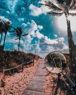 Weg und Palmen unter blauem Himmel Diamond Painting