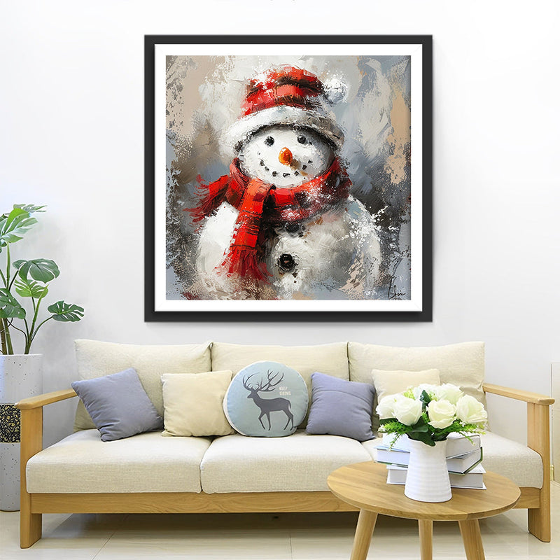 Weihnachten Schneemann mit Roter Mütze und Schal Diamond Painting