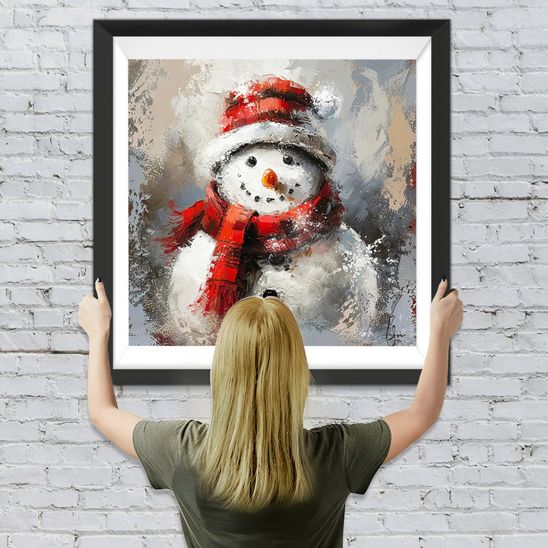 Weihnachten Schneemann mit Roter Mütze und Schal Diamond Painting