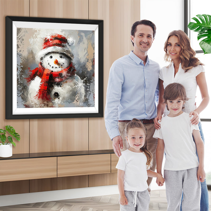 Weihnachten Schneemann mit Roter Mütze und Schal Diamond Painting