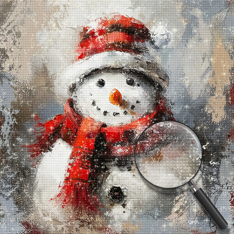 Weihnachten Schneemann mit Roter Mütze und Schal Diamond Painting