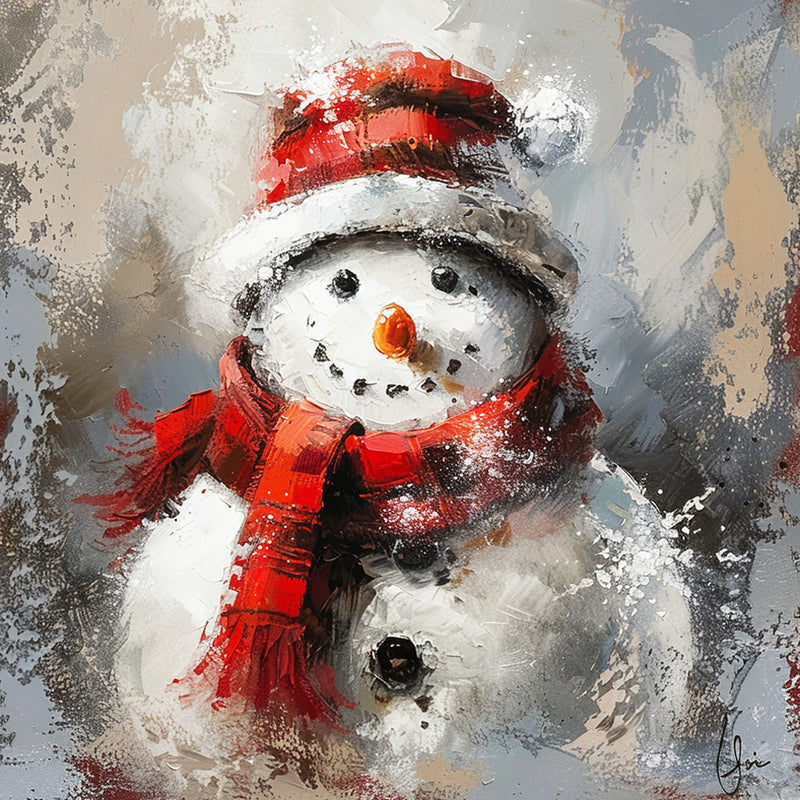 Weihnachten Schneemann mit Roter Mütze und Schal Diamond Painting